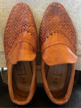 Men's Woven Leather Slip-On Loafers in Cognac